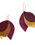 Burgundy, Gold & Plum Duilleach Leather Earrings