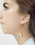 Brass hexagon earrings on model – Irish handmade jewellery