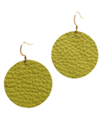 Grian leather earrings in vibrant green – circular statement earrings with gold-plated hooks