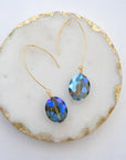 Rainbow blue faceted glass earrings – handmade in Ireland
