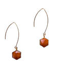 Brass hexagon earrings with long gold hooks – made in Meath