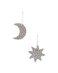 Silver leather moon and star mismatched earrings with platinum-plated hooks, handcrafted from Italian leather