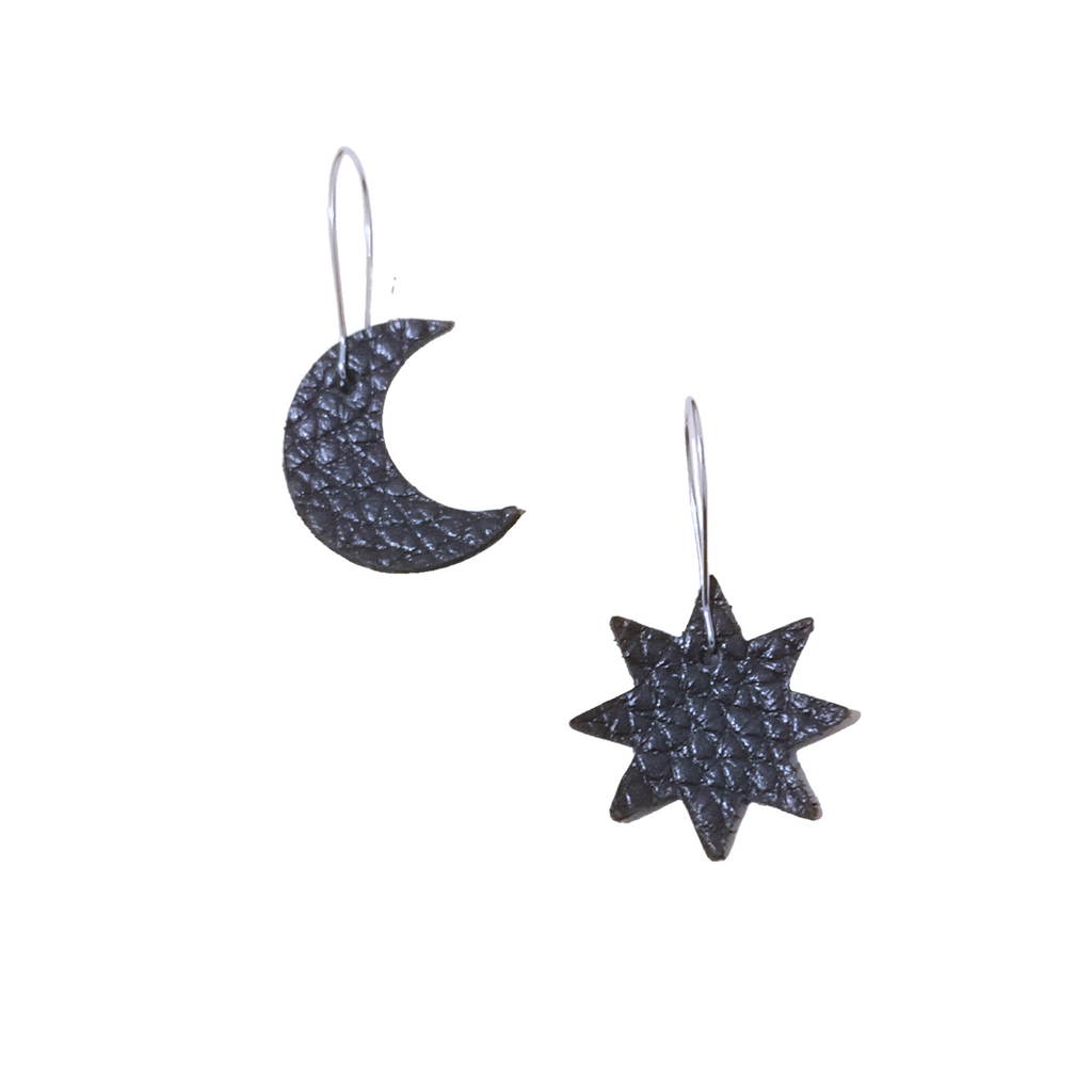 Leather handcrafted star/moon earrings
