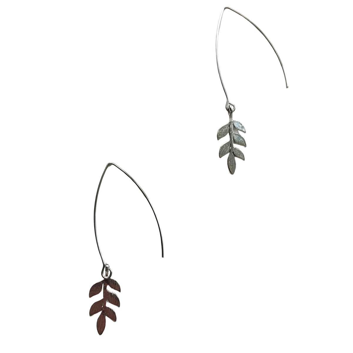 Fern Leaf silver tone Earrings Long