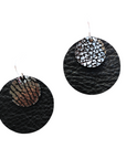 Black and metallic silver leather earrings – Grian agus Gealach design, handmade in Ireland