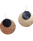 Gold and black leather earrings – Grian agus Gealach design, handmade in Ireland