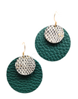 Emerald green and gold snakeskin-effect leather earrings – Grian agus Gealach design, handmade in Ireland