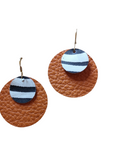 Striped and tan Grian agus Gealach earrings in Italian leather