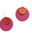 Hot pink and metallic orange leather earrings – Grian agus Gealach design, handmade in Ireland