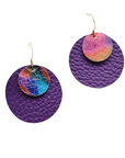 Purple and rainbow leather earrings – Grian agus Gealach design, handmade in Ireland