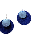 Metallic Blue and navy Grian agus Gealach leather earrings – handmade in Ireland