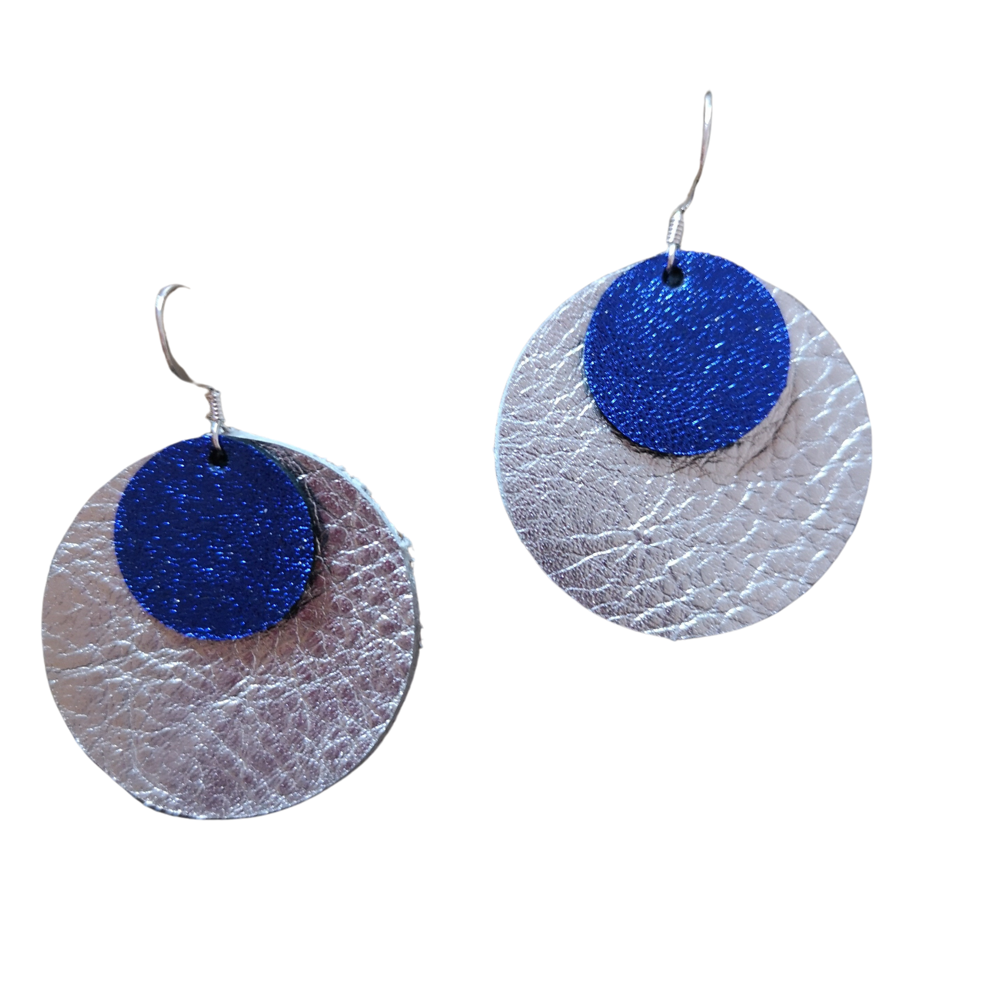 Rich blue and silver leather earrings – Grian agus Gealach design
