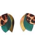 Green, Gold & Leopard Duilleach Leather Earrings