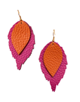 Pink & Orange Double Duilleog Leather Earrings