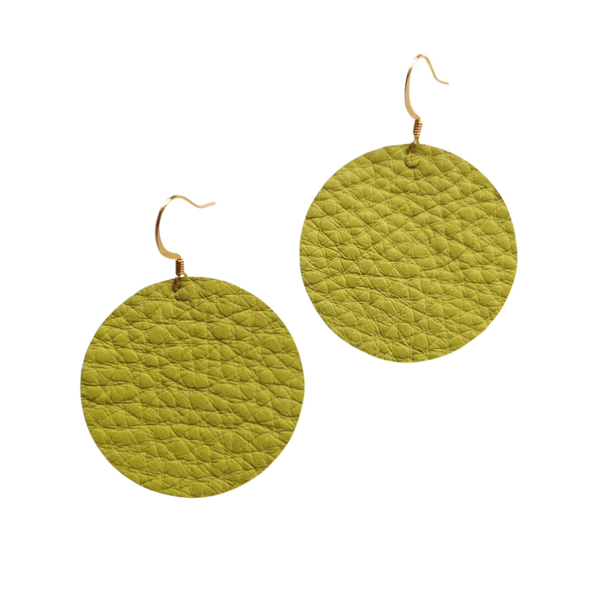 Grian leather earrings in vibrant green – circular statement earrings with gold-plated hooks