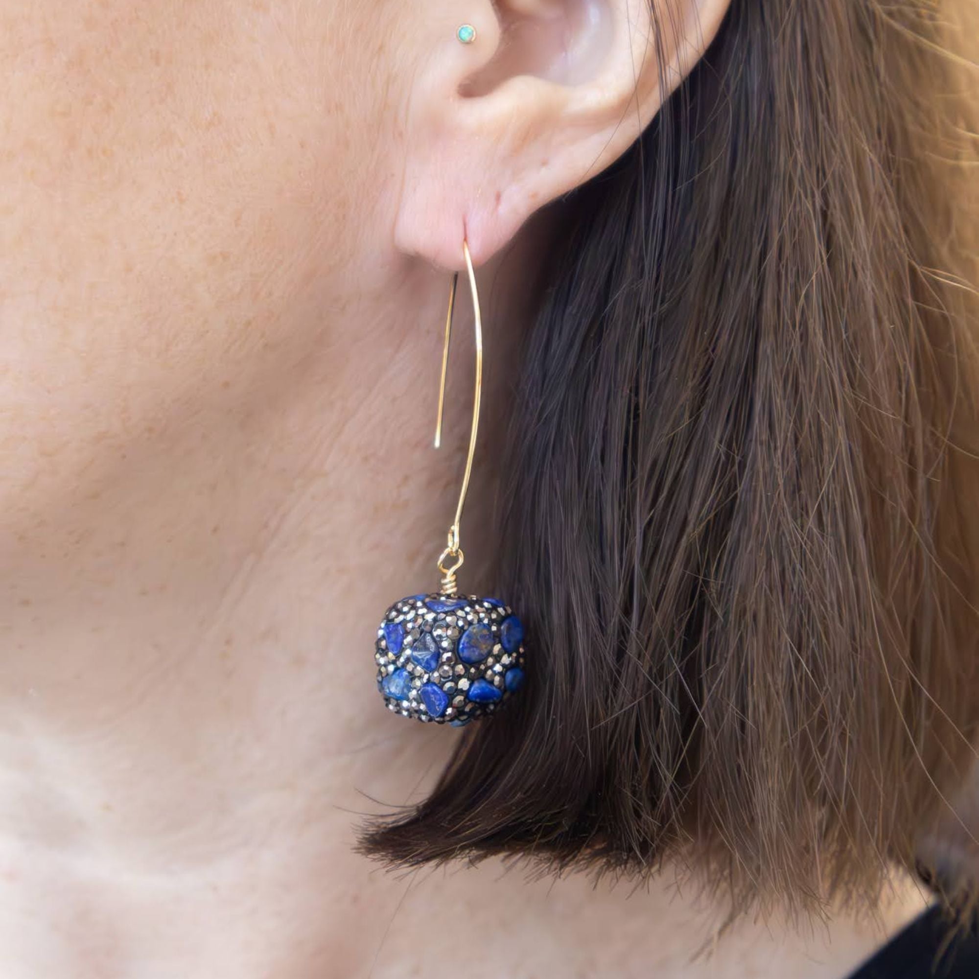 Semi-precious lapis lazuli earrings with gold hooks