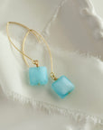 Pale Blue Square Glass Earrings