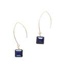 Brass and blue glass earrings designed for Irish complexions