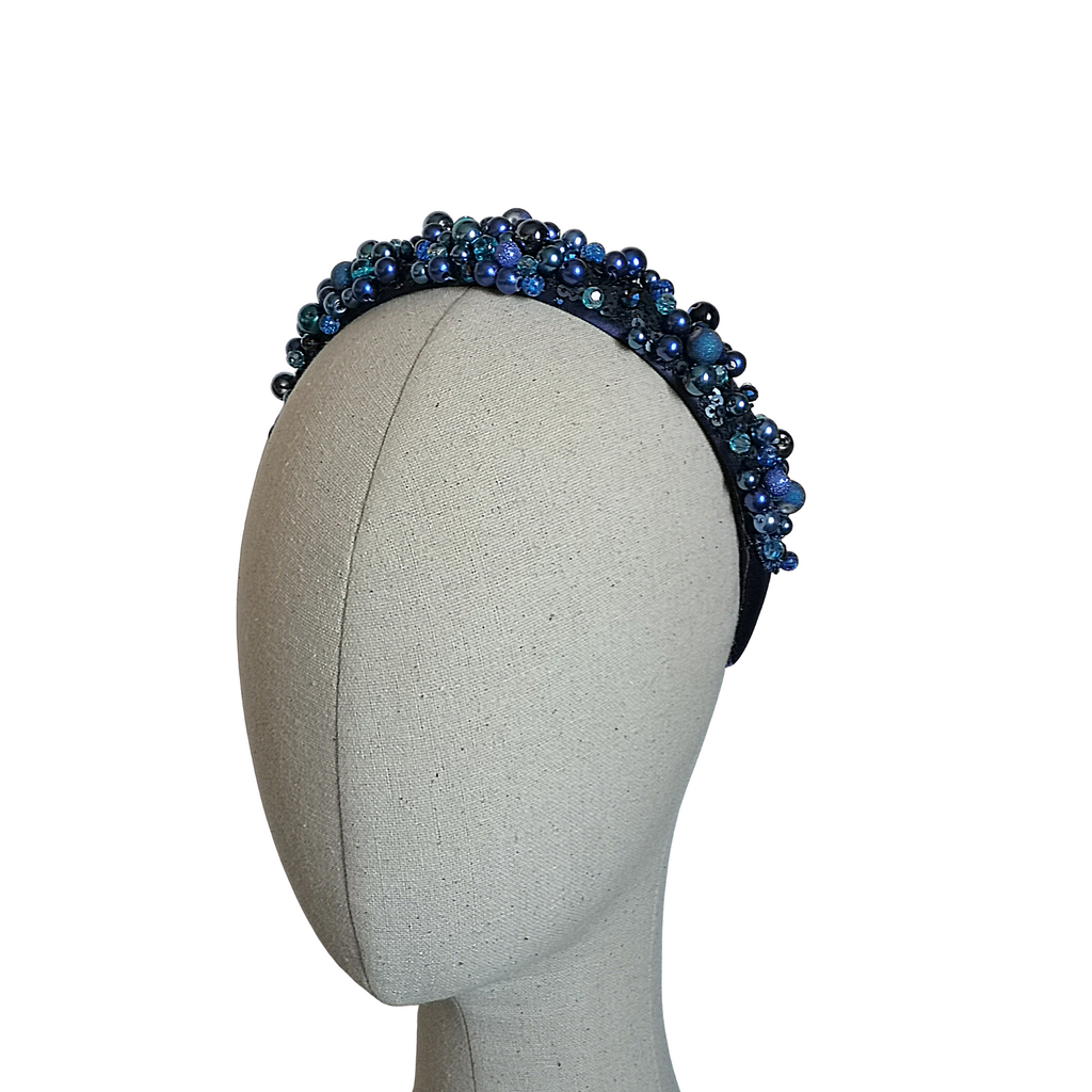 Hand beaded Navy Hairband