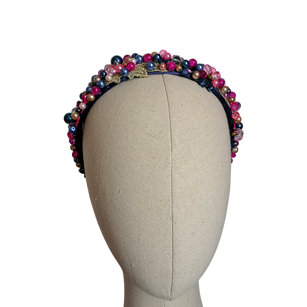 Pink and Navy Beaded Hairband