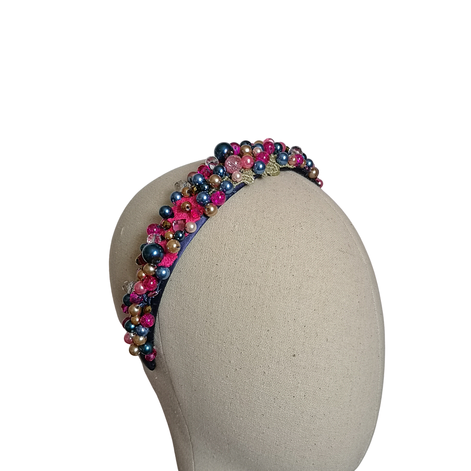 Pink and Navy Beaded Hairband