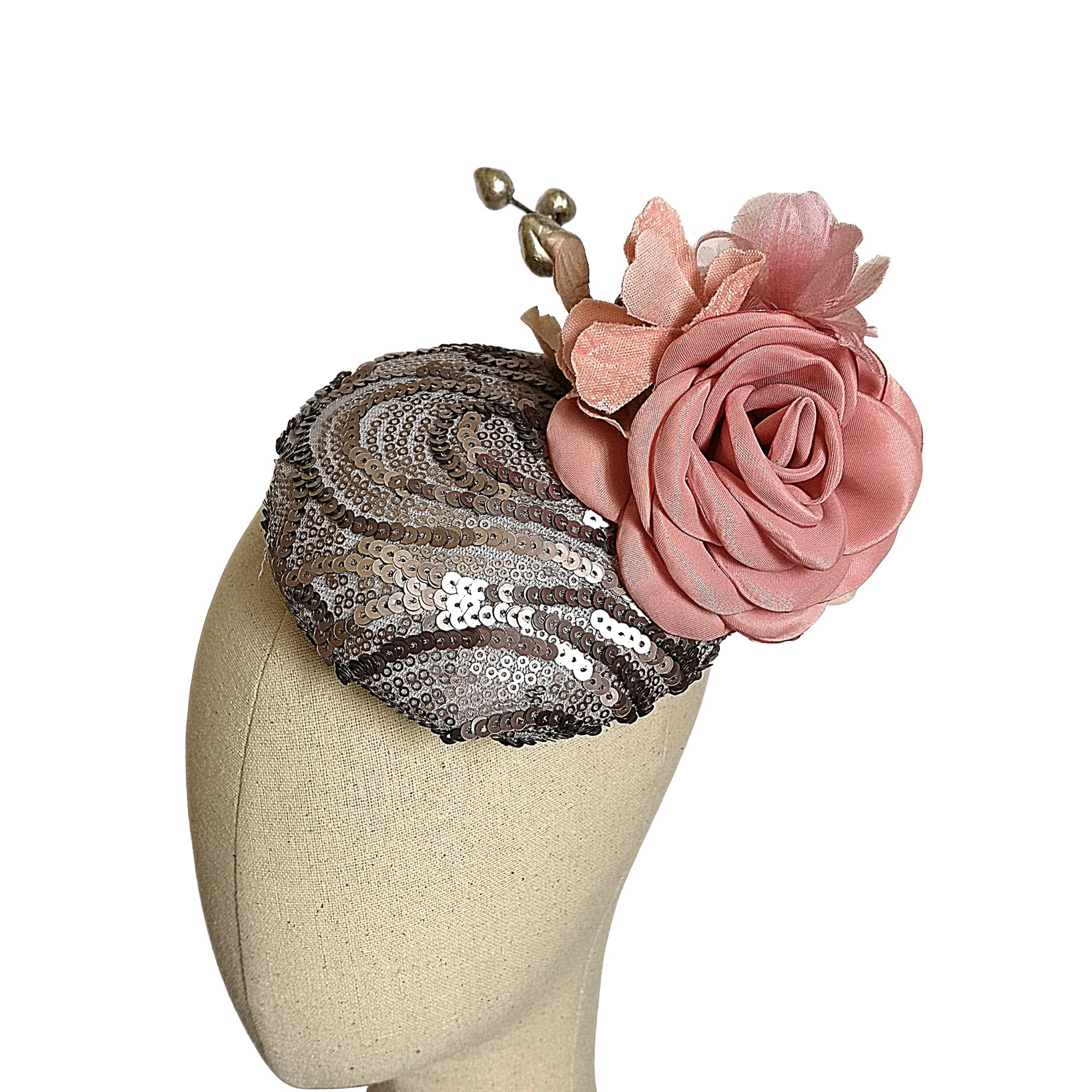 Pewter Sequins & Blush Flower Headpiece